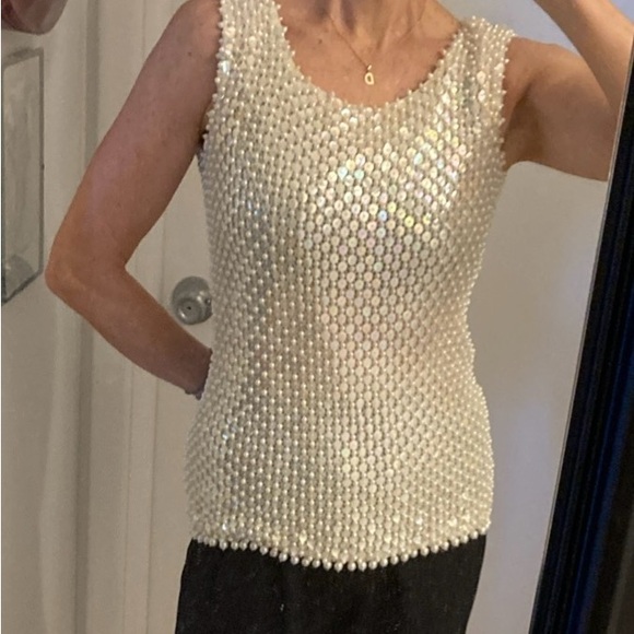 Vintage Pearl & Sequin Hand Beaded Wool Shell Tank Hong Kong WPL 3526 50’s/60's - Picture 6 of 15